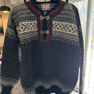 Dale of Norway Black and White Crewneck Sweater with Red and Green Trim
